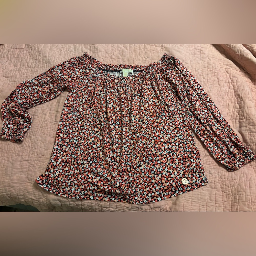 Michael Kors Red and Black Floral Blouse